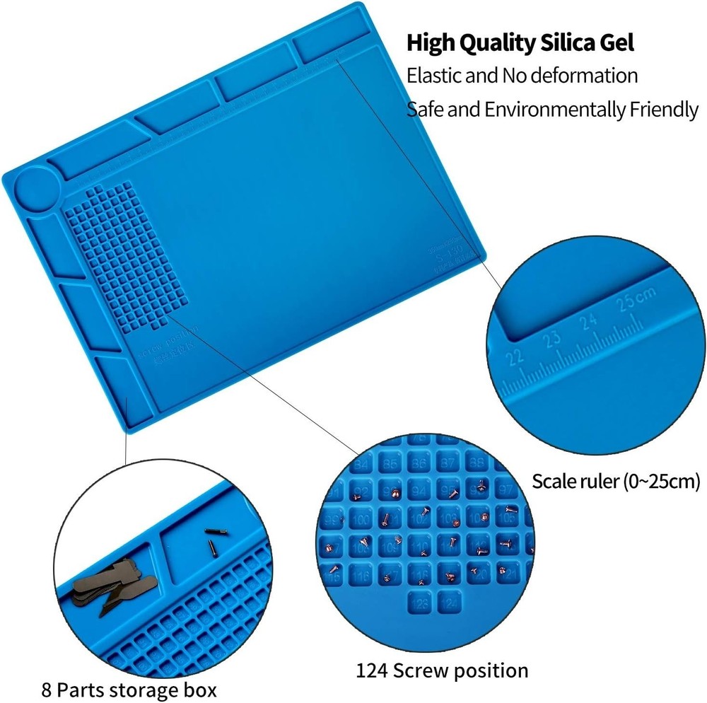 Multi-Function Silicone Soldering Mat 13.8x9.8 inch, Heat Resistant & Fireproof