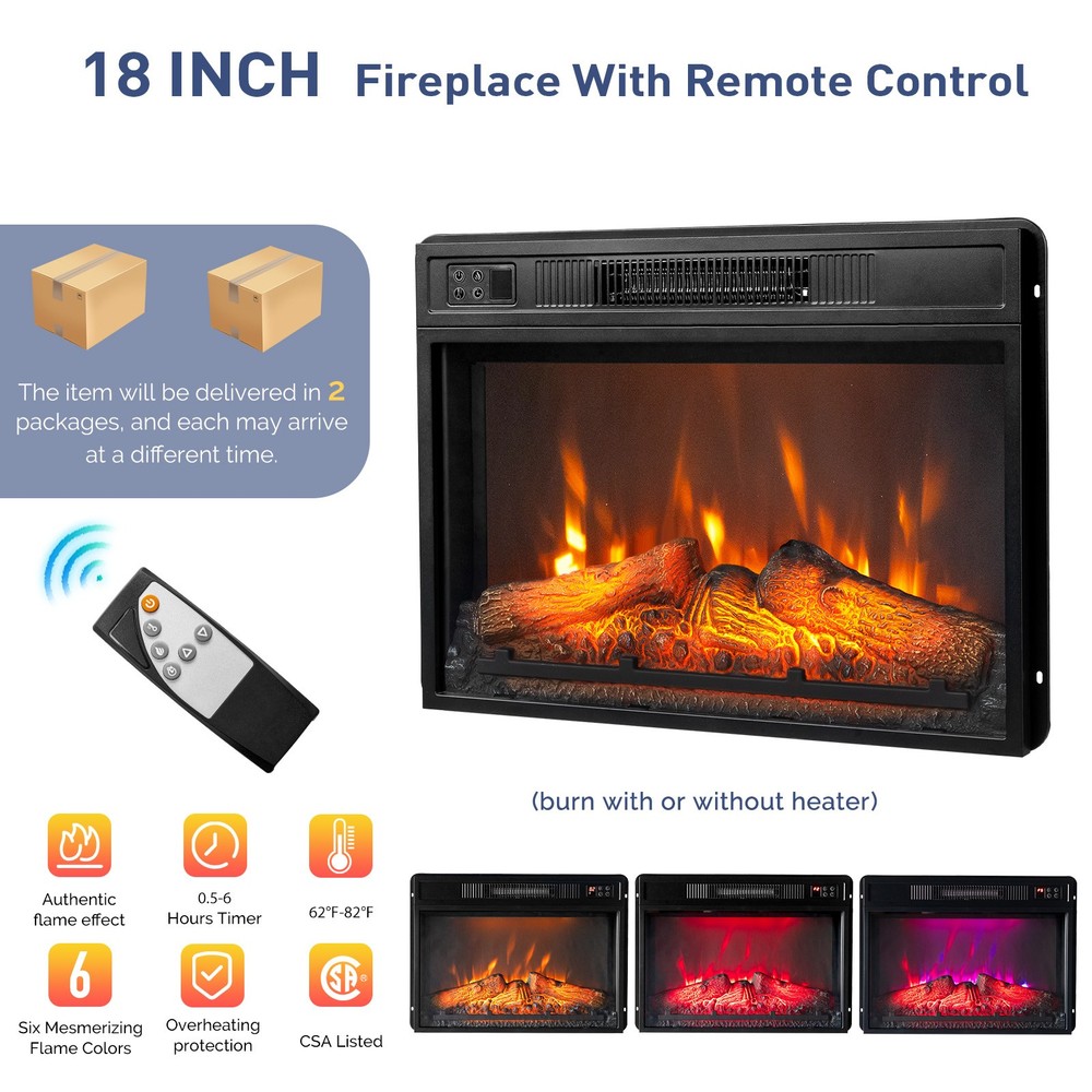 43" Shaker White Fireplace Media Console w/ RGB Lights, for 18" Fireplace Insert
