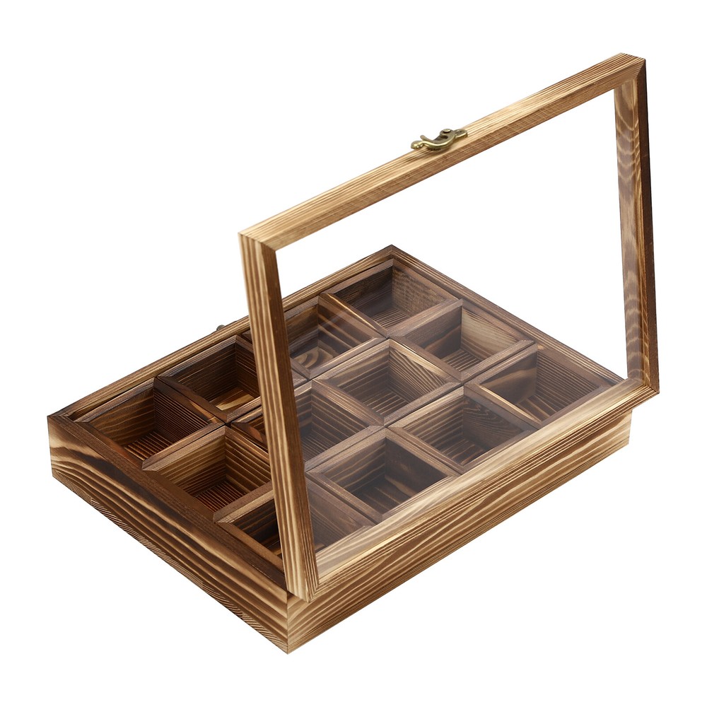 12-Compartment Wooden Spice Box with Spoon - Elegant Kitchen Storage Solution