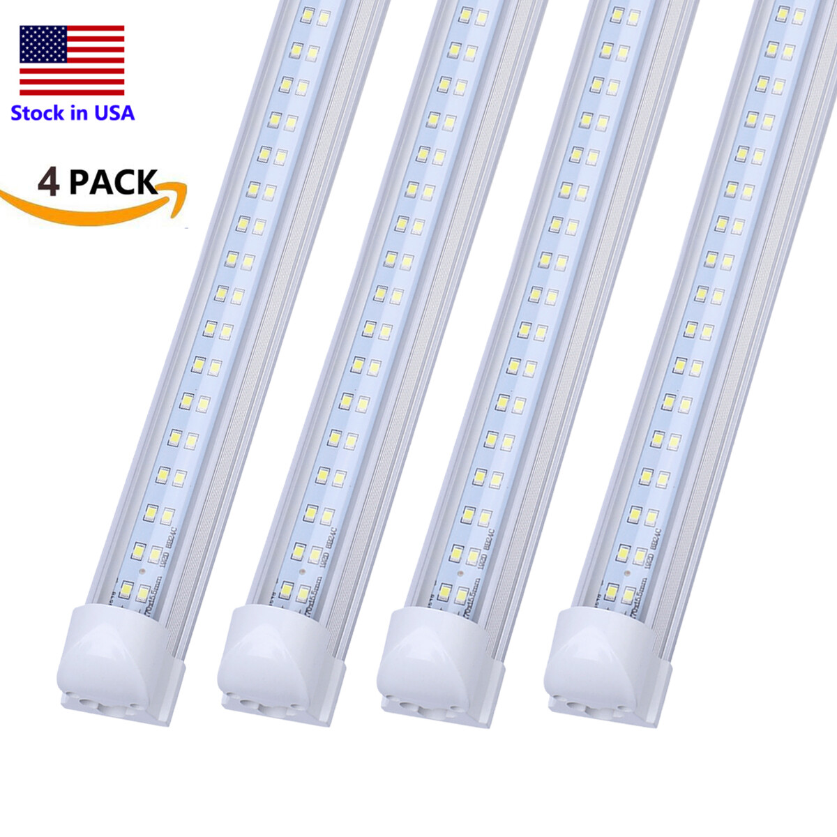 4PK 8FT LED Shop Light 72W 6000K T8 Linkable Tube Fixture for Garage Warehouse