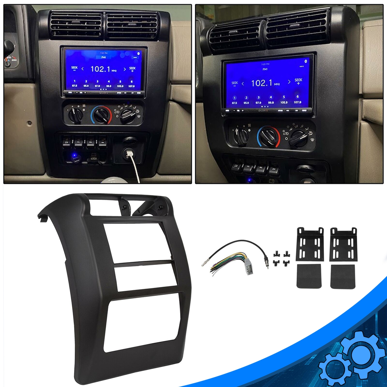 For 2003-2006 04 05 Jeep Wrangler TJ Double Din Radio Dash Kit w/ Wiring Harness