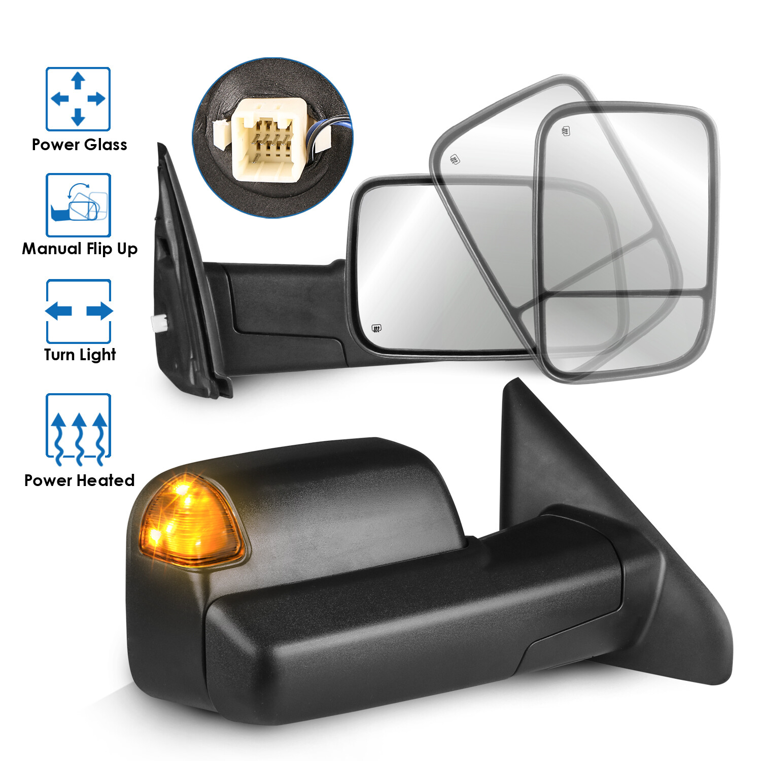 Power Heated Side View Tow Mirrors for 02-08 Dodge Ram 1500 03-09 Ram 2500/3500