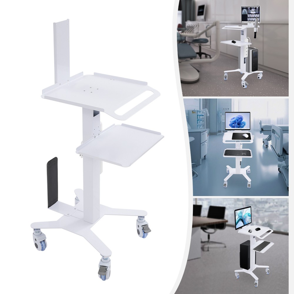 3 Tiers Height Adjustable Rolling Computer Mobile Cart Standing Workstation