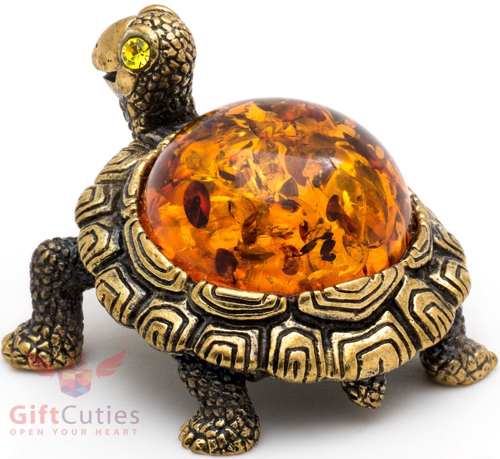 Solid Brass Amber Figurine Tortoise Turtle smiles happily talisman IronWork