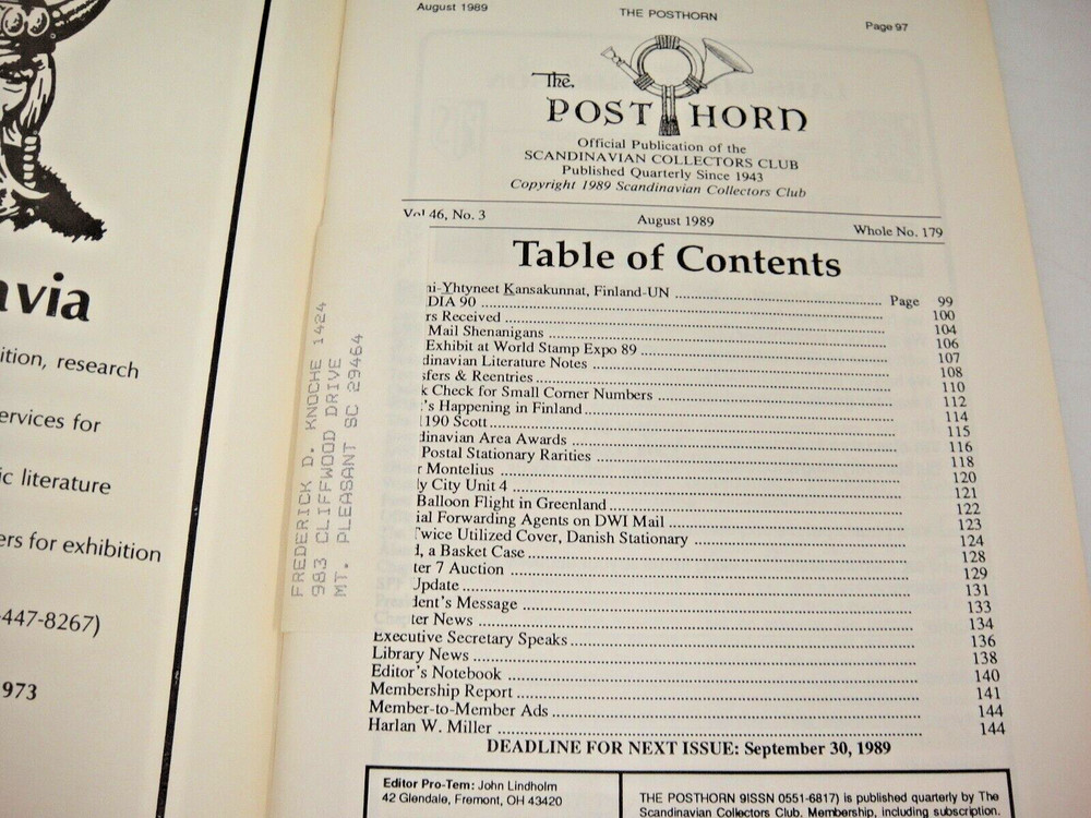 Posthorn Scandinavian Collectors Club Philatelic Journal 1989 Lot of 4 Scarce