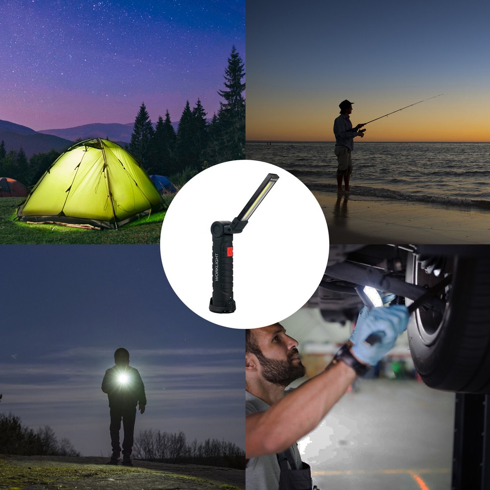 2 Pack Magnetic Base LED COB Work Light Rechargeable Mechanic Torch Flashlight