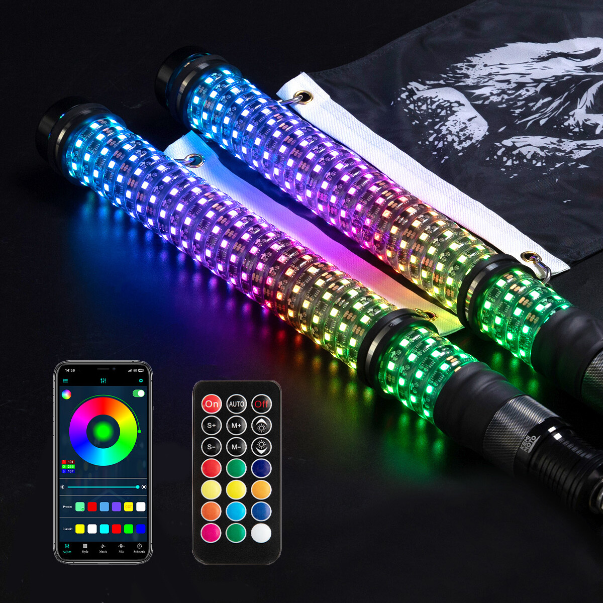 KEMIMOTO 2FT Fat Whip Lights LED Spiral Chasing Lighted for Can-Am Maverick X3