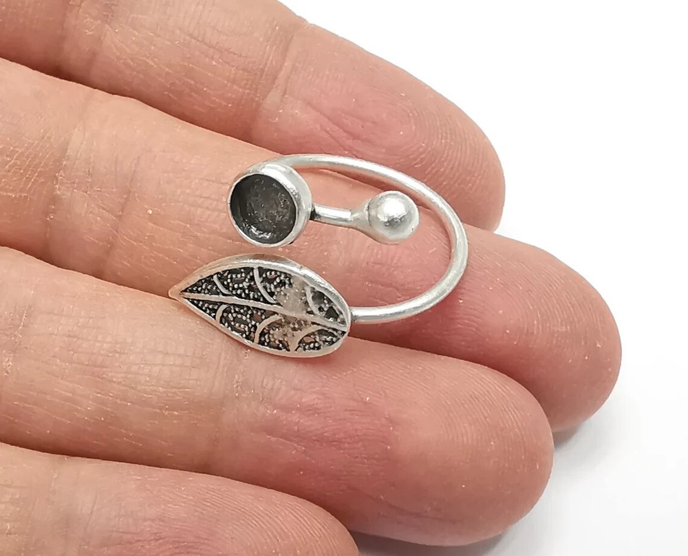 Leaf Ring Setting Blank Cabochon Mounting Adjustable Base Bezel Brass G27067