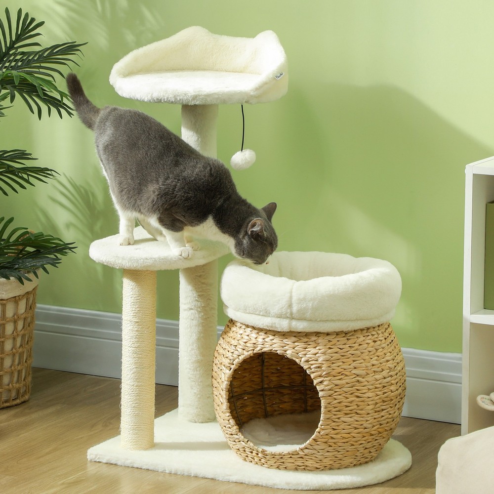 31" Cat Tree Tower with Scratching Posts, Cat Condo, Beds & Toy Ball