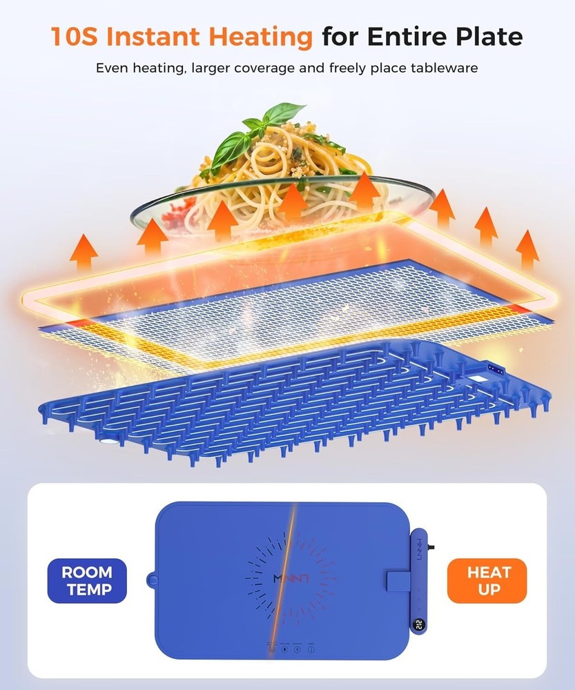 Versatile Food Warming Mat with Timer - Dishwasher-Friendly for Easy Cleanup