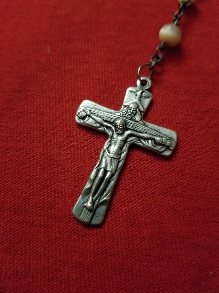 CATHOLIC ROSARY prayer beads Crucifix SILVER PLATED From ITALY