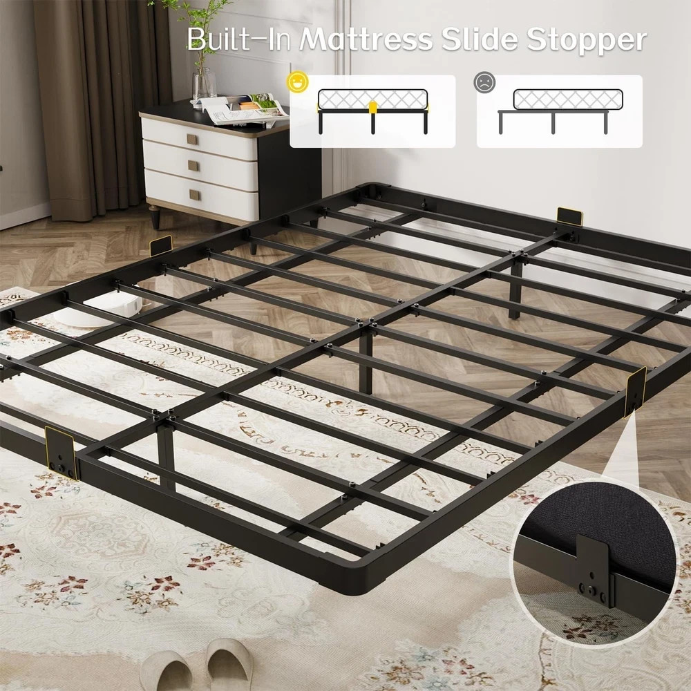 **OLEVS Full Floating Bed Frame w/ LED Lights & Charging Station – No Box Spring