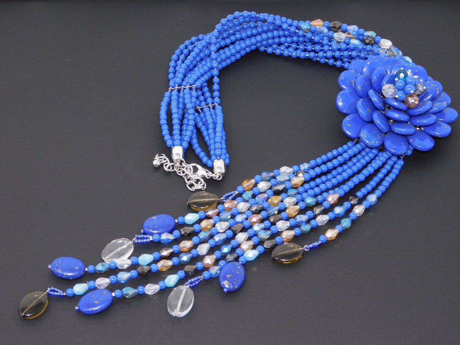 Vintage JOAN RIVERS Indigo Blue Starlet Floral Bead Statement Necklace