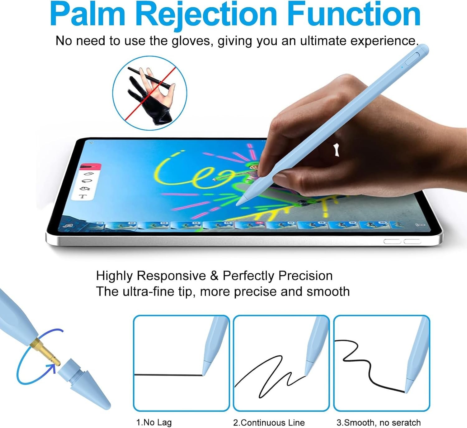 Stylus Pen for iPad 2018-2025 with Palm Rejection, Apple Pencil for iPad