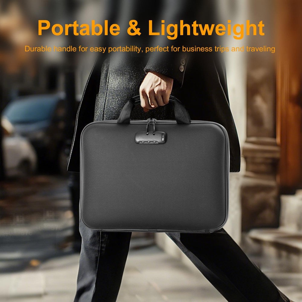 Fireproof Document Storage Box with Lock - Portable Hard Case Organizer