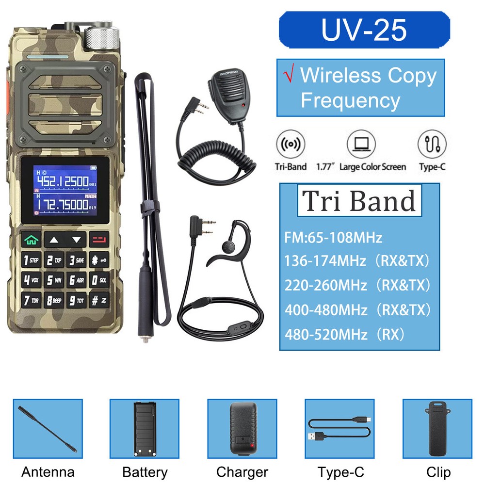 Baofeng UV25 Walkie Talkie Long Range Tri-power Two Way Ham Radio +108cm Ant+Mic