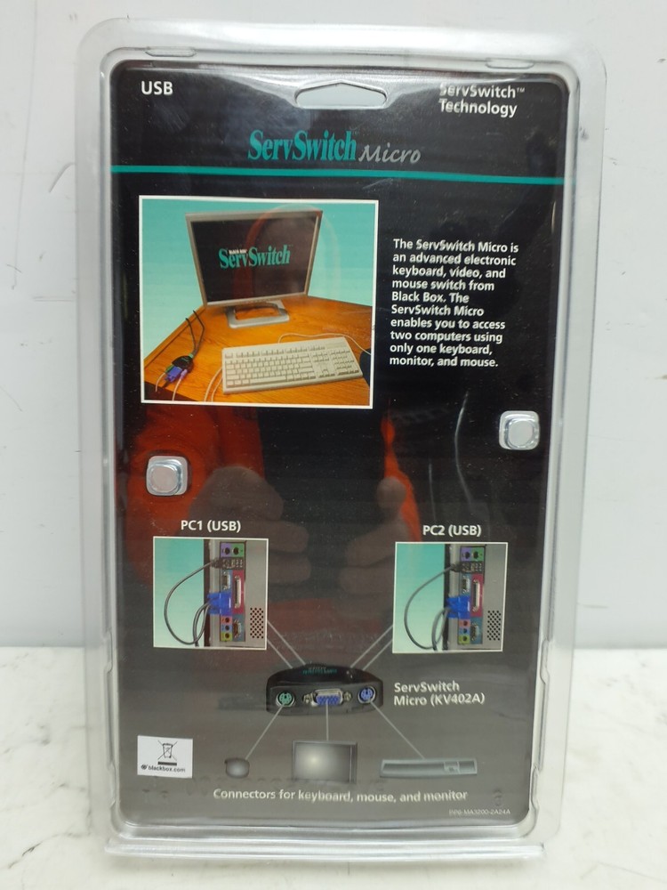 Black Box ServSwitch Micro Control 2 Computers W/ 1 Keyboard KVM Switch KV402A
