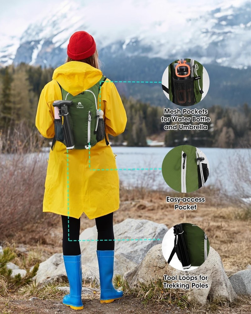 Small Hiking Backpack with Front Phone Holder, Packable Back pack Olivegreen-