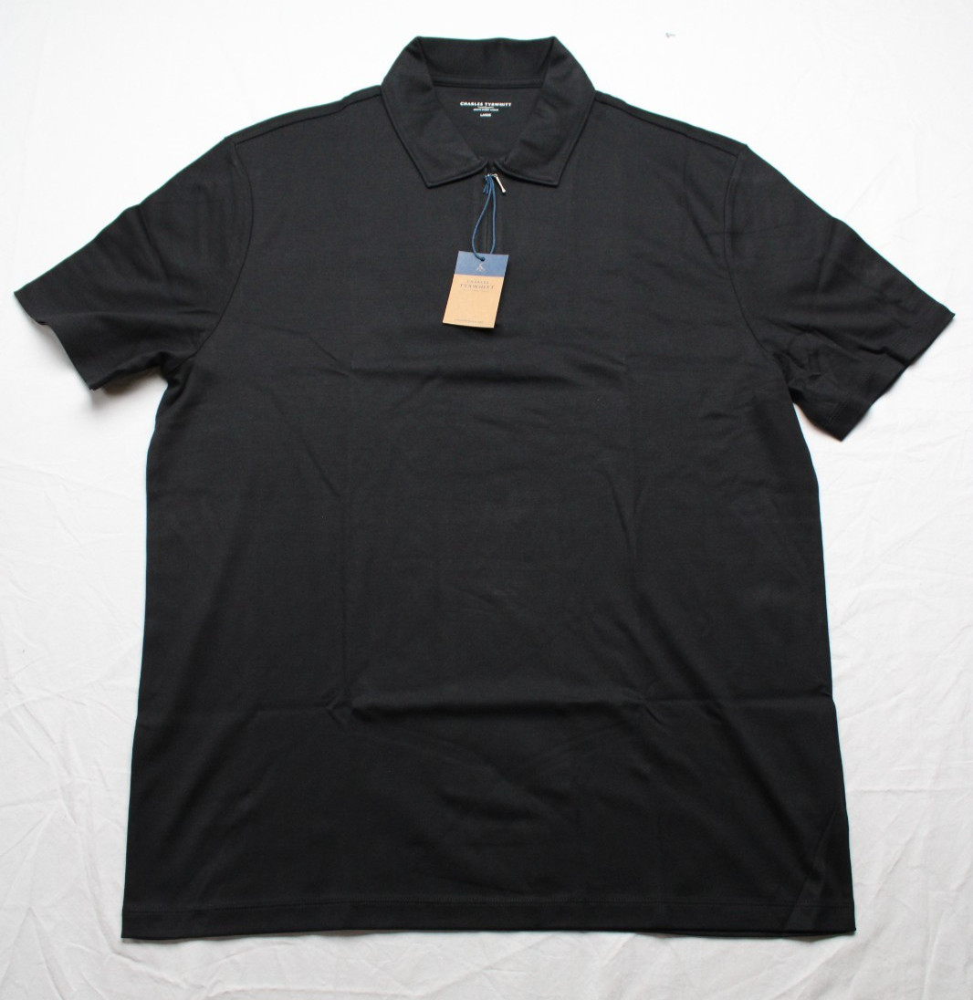Charles Tyrwhitt Men's Zip Jersey Polo Shirt Black NWT