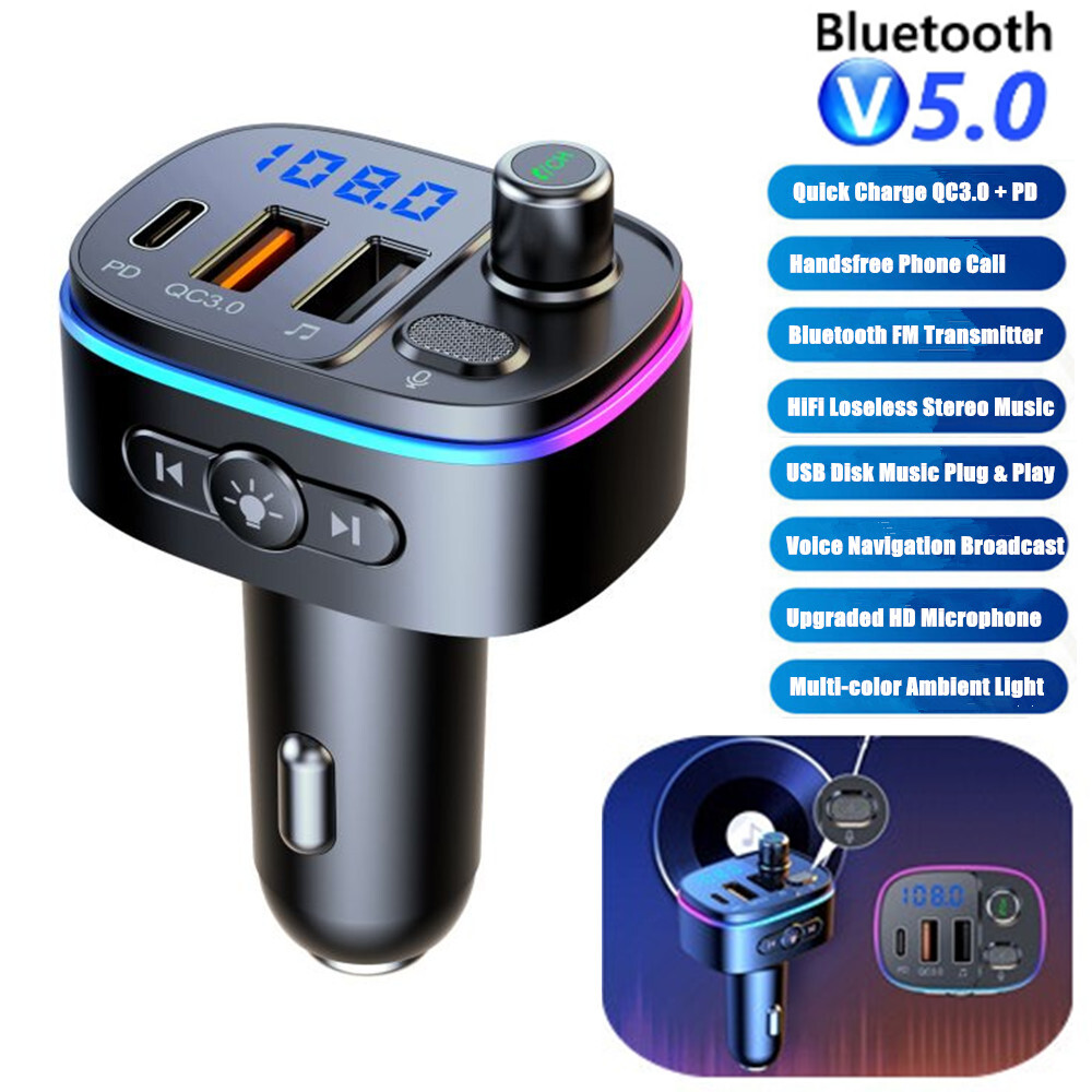 Bluetooth FM Transmitter Car Adapter QC3.0 PD 20W USB Charger FM Radio Handsfree