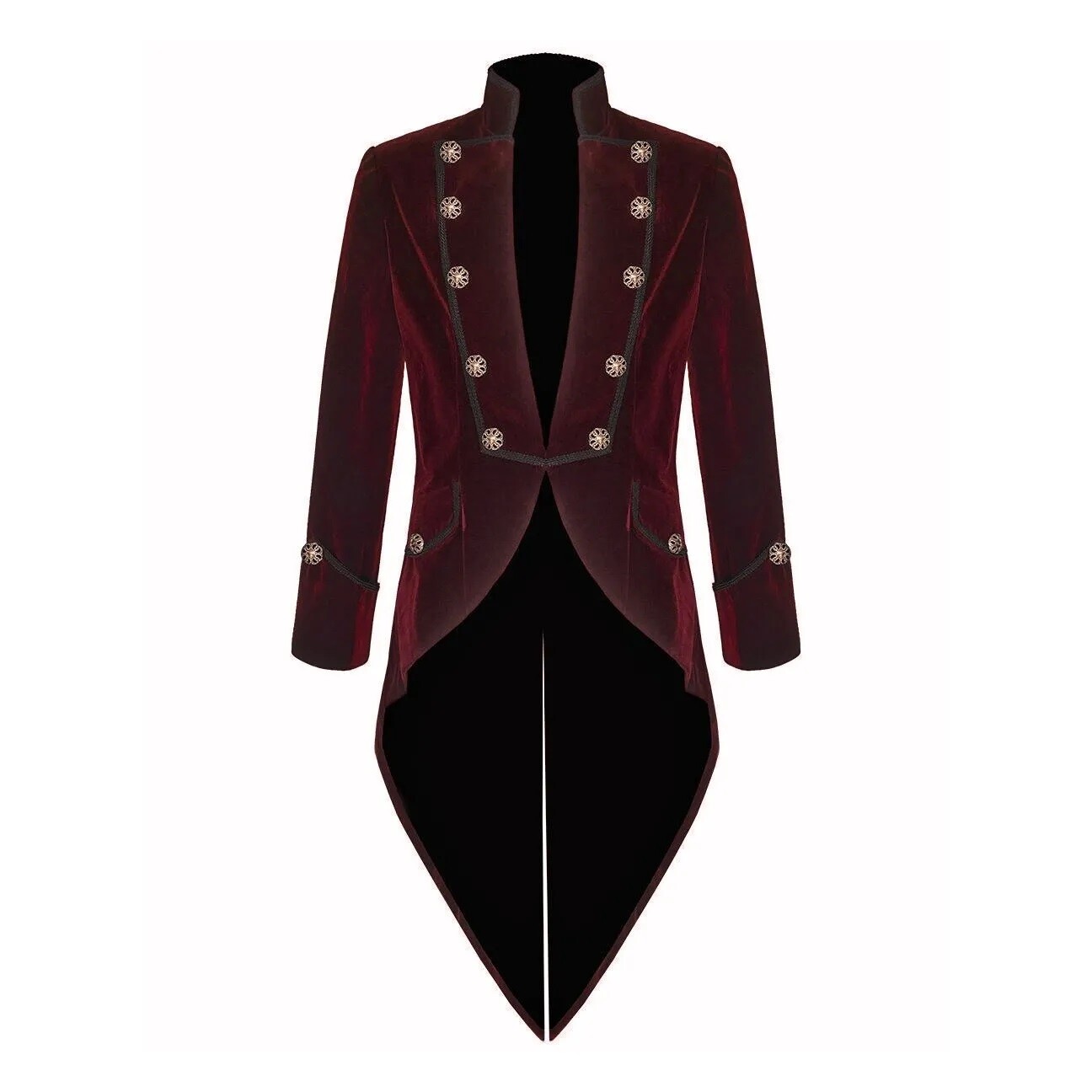 Men’s Handmade Steampunk Tailcoat Jacket Maroon Velvet Goth VTG Victorian Coat