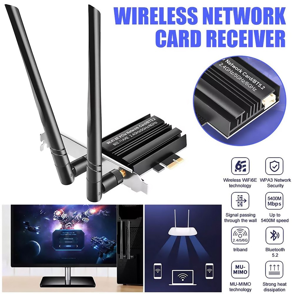 PCI-E WiFi 6E Adapter Desktop PC for Intel PCIe Wifi Card Bluetooth5.2 For AMD