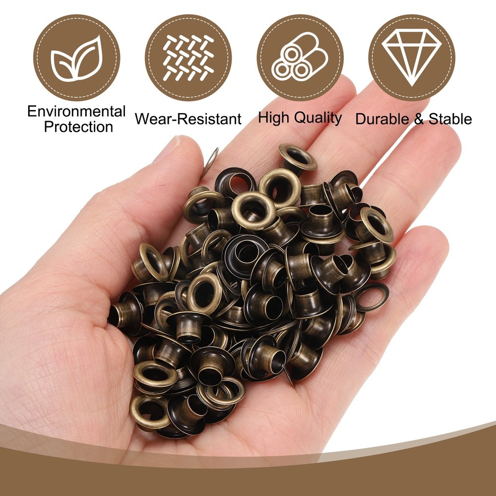 100Set Grommets Eyelets Kit 5mm Brass Eyelets with Washers, Brown