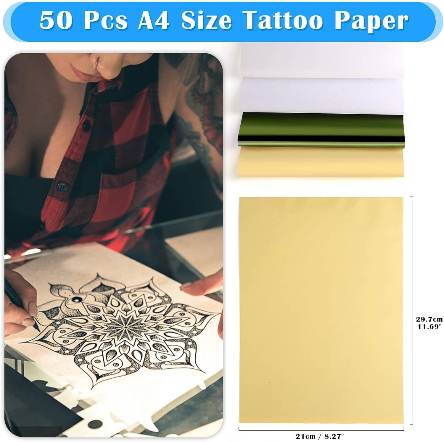 50 Sheets Tattoo Transfer Paper, Tattoo Stencil Paper for Tattooing, Transfer P