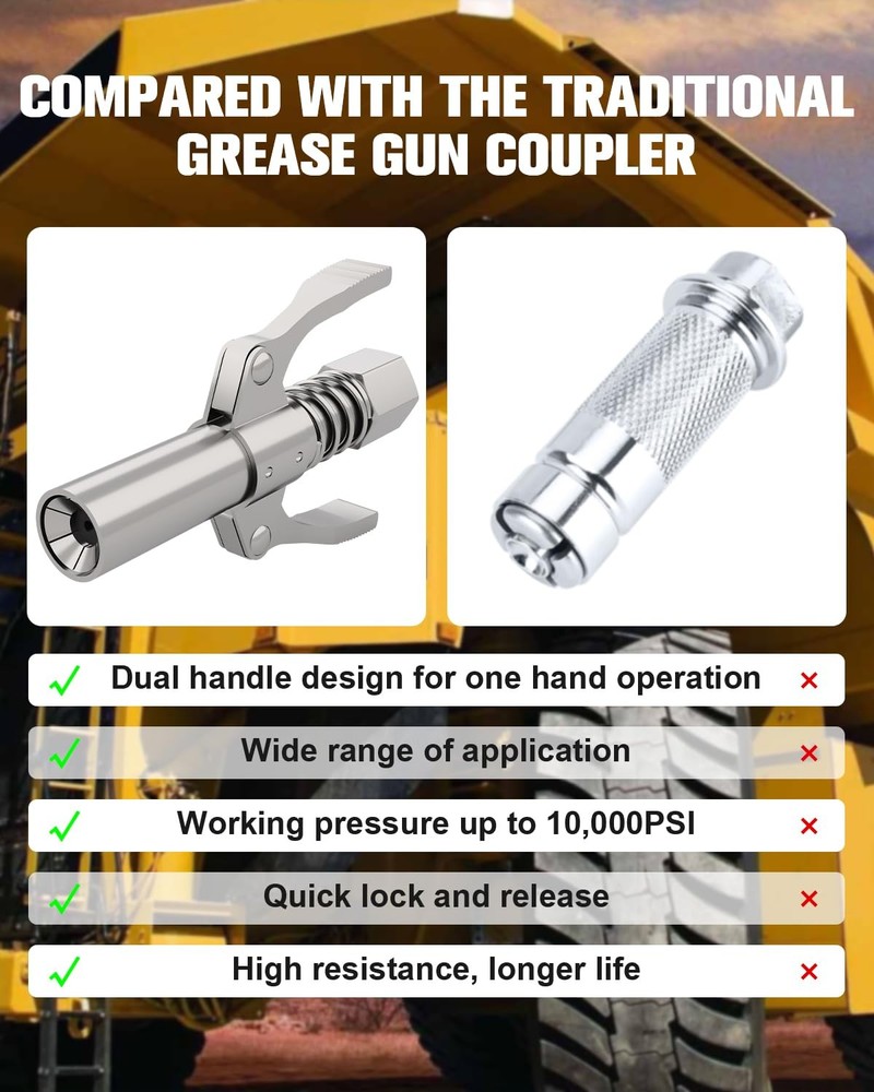 luckywagon Grease Gun Coupler Pro Version - 1 Pack, Silver