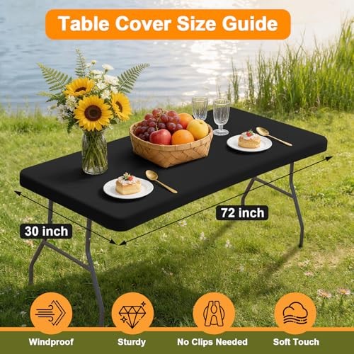 2 Pack Rectangle Fitted Table Covers for 6 Rectangular 30" x 72" (2Pack) Black