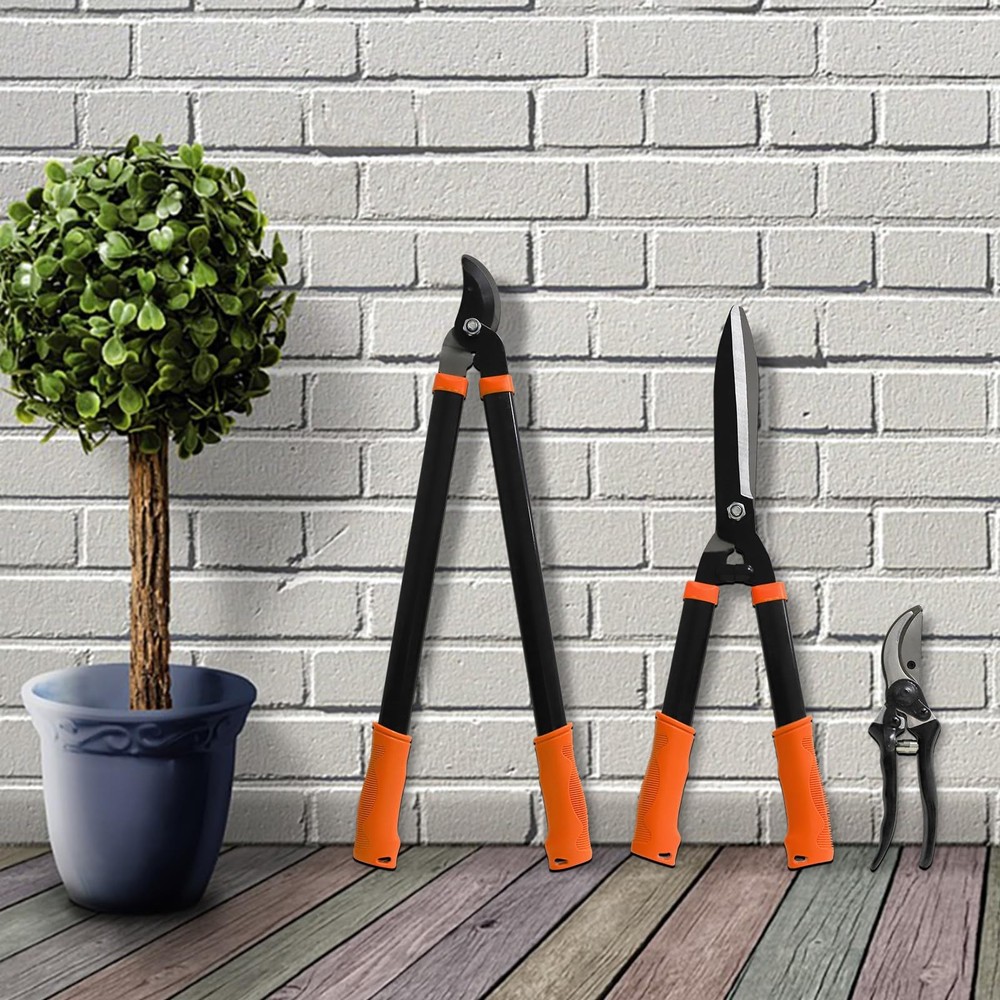 3 pieces Garden Tools Set - Lopper & Pruning Shear & Tree Trimmer Pruner for ...
