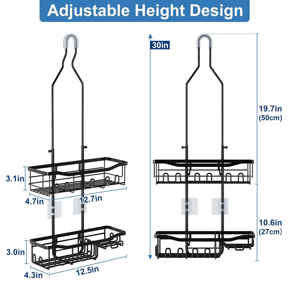 Upgraded Extended Length Shower Organizer with Hooks Rustproof Shampoo Soap H...