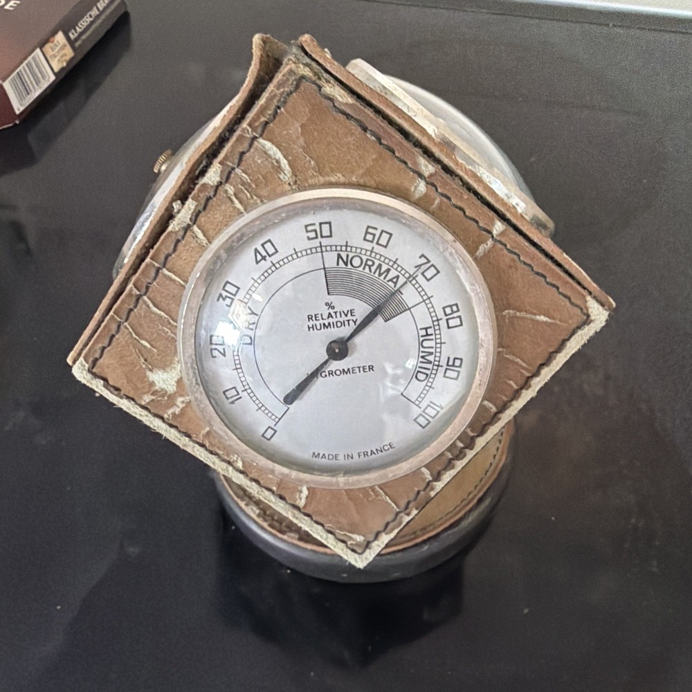 Vintage Rotating Cube Leather Weather Station
