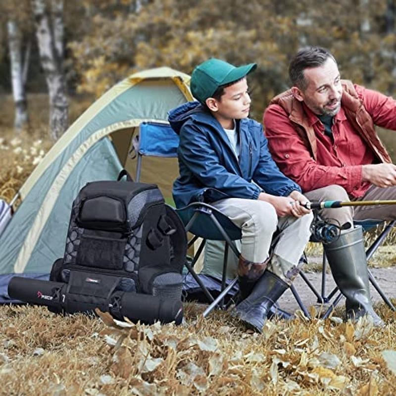 Fishing Tackle Backpack W/ Rod Holders Large Storage Comfortable Design Durable