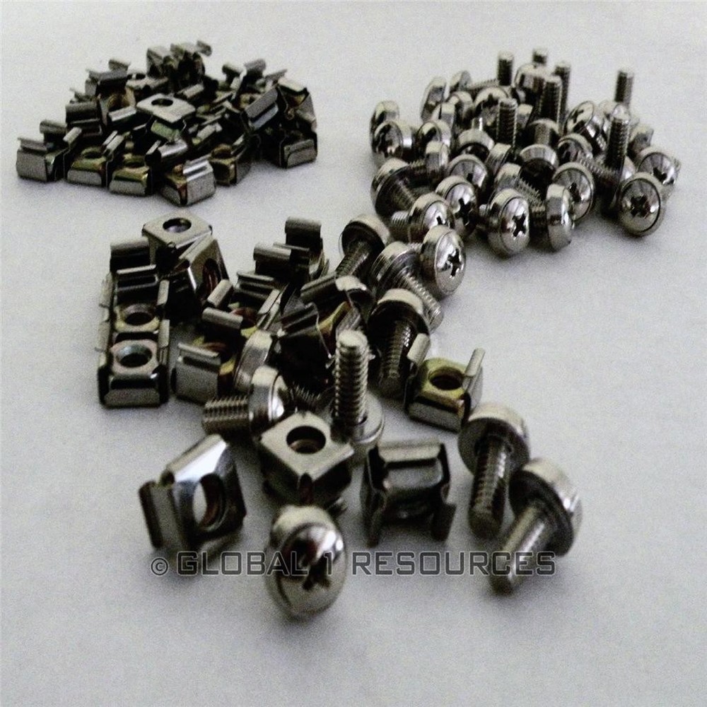 M6 Cage Nuts & 10-32 Screws for Server Rack Mounting Hardware Kit - 50 Pack