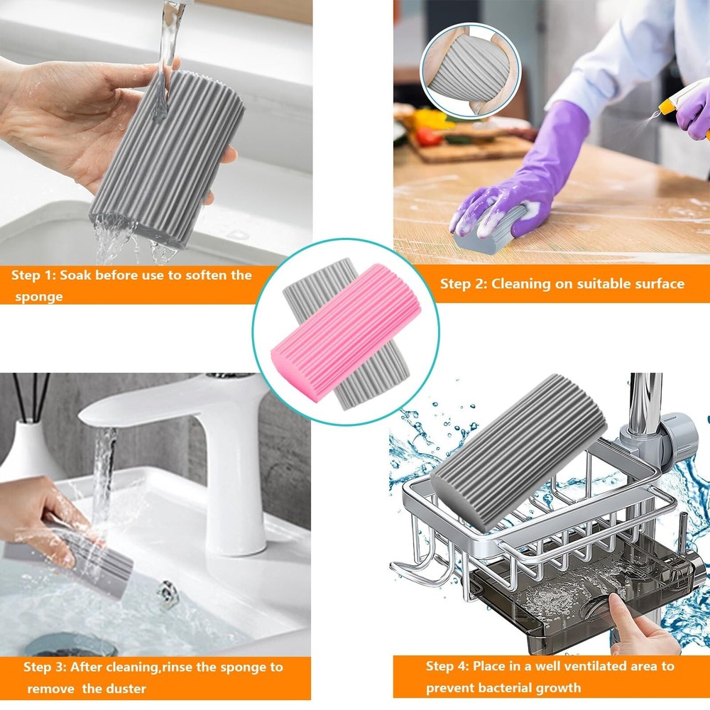 6-Pack Damp Clean Duster Sponge,Magic Sponge Eraser for Housekeeping,Reusable...