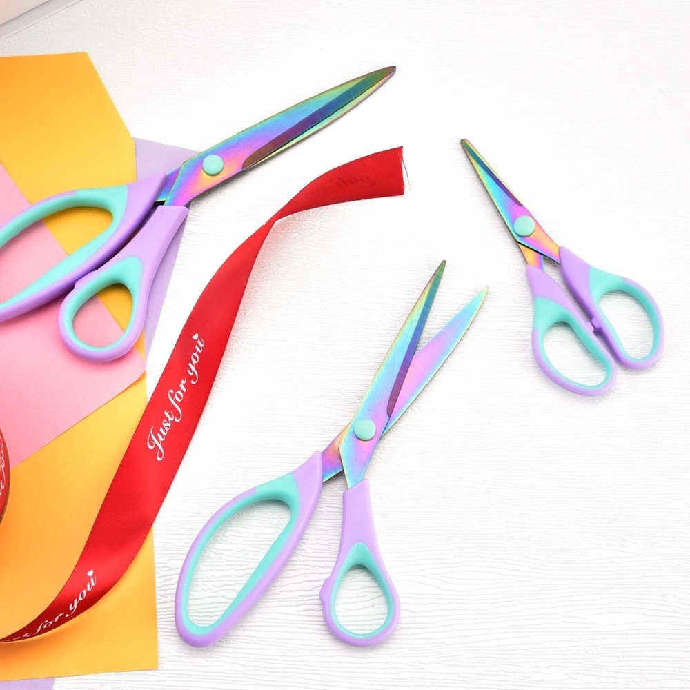 Craft Scissors Set of 3 pack, Sharp Rainbow Titanium Coating All Purpose Scis...