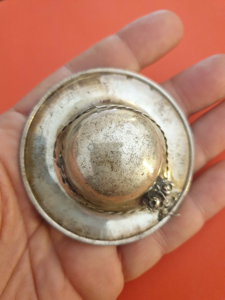 Antique Sterling Silver Hat Handmade Miniature.