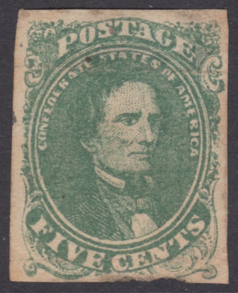 ~1861, Sc #1 - JEFFERSON DAVIS - MINT NO GUM - LIGHT THIN AT TOP