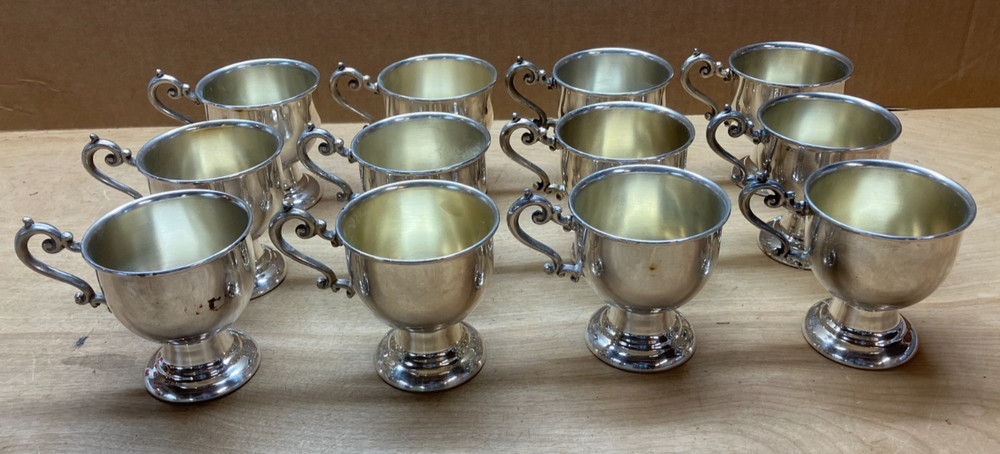 Vintage Mid-century Birmingham Silver Company Punch Bowl Cups Set of 12