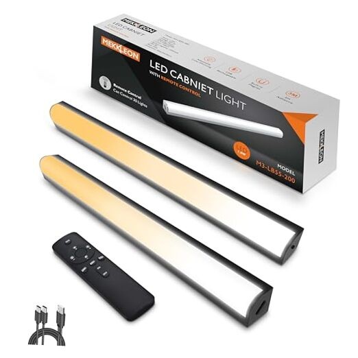 Under Cabinet Lights Remote Control,2 Pack Magnetic Dimmable Closet 20CM Black