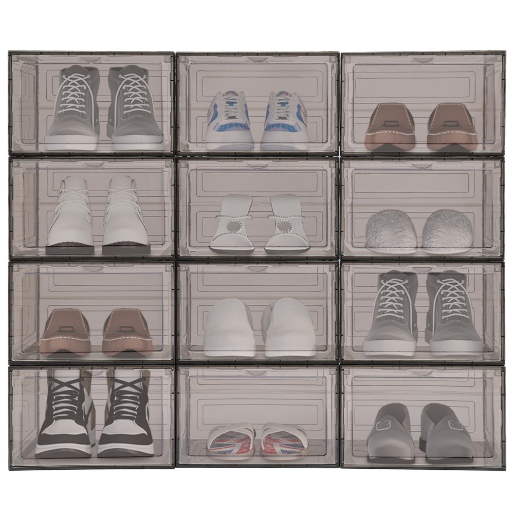 12PCS Shoe Storage Box Organizer Stackable Sneaker Display Case Container NEW