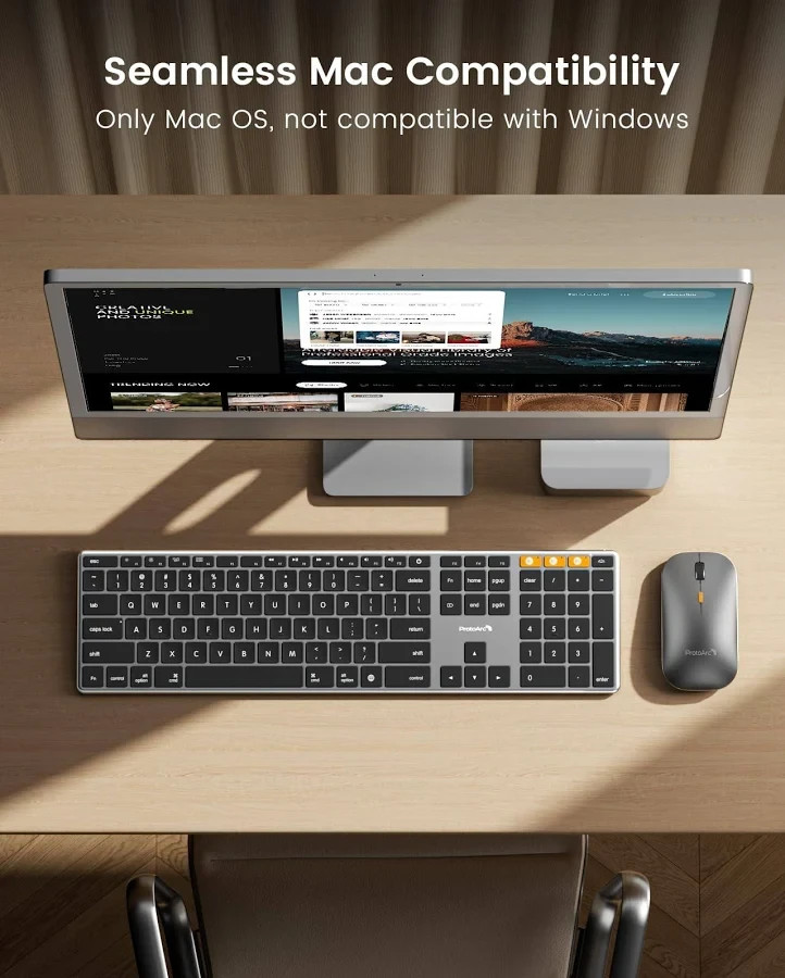 ProtoArc KM110-A Backlit Aluminum Bluetooth Keyboard for Mac w/ Bluetooth Mouse