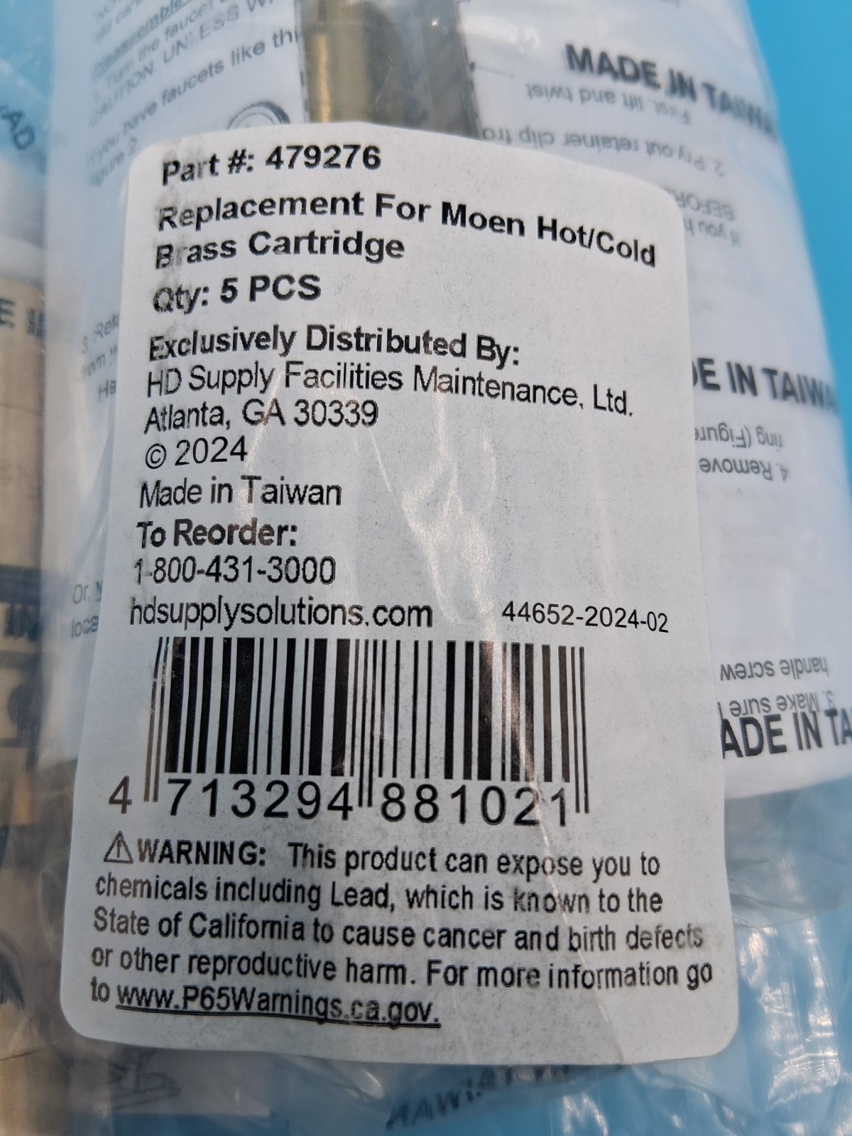 (5 Pack) Replacement For Moen Hot/Cold Brass Cartridge 479276 HD Supply