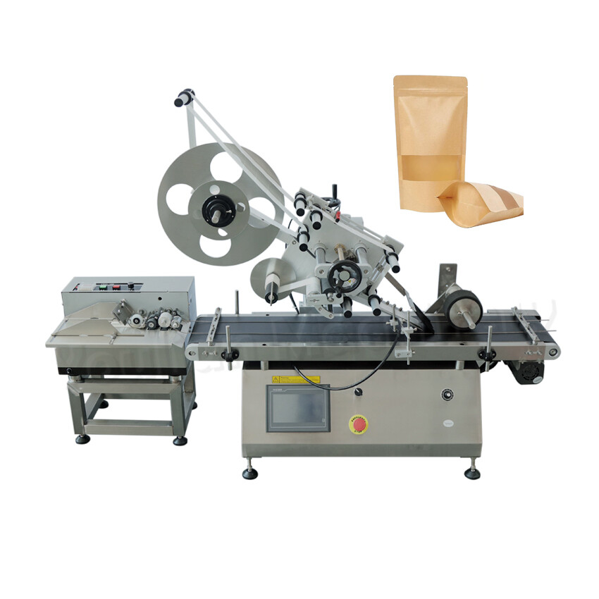 Desktop Pouch Bag Labeling Machine Flat Pouch Applicator With Paging Machine