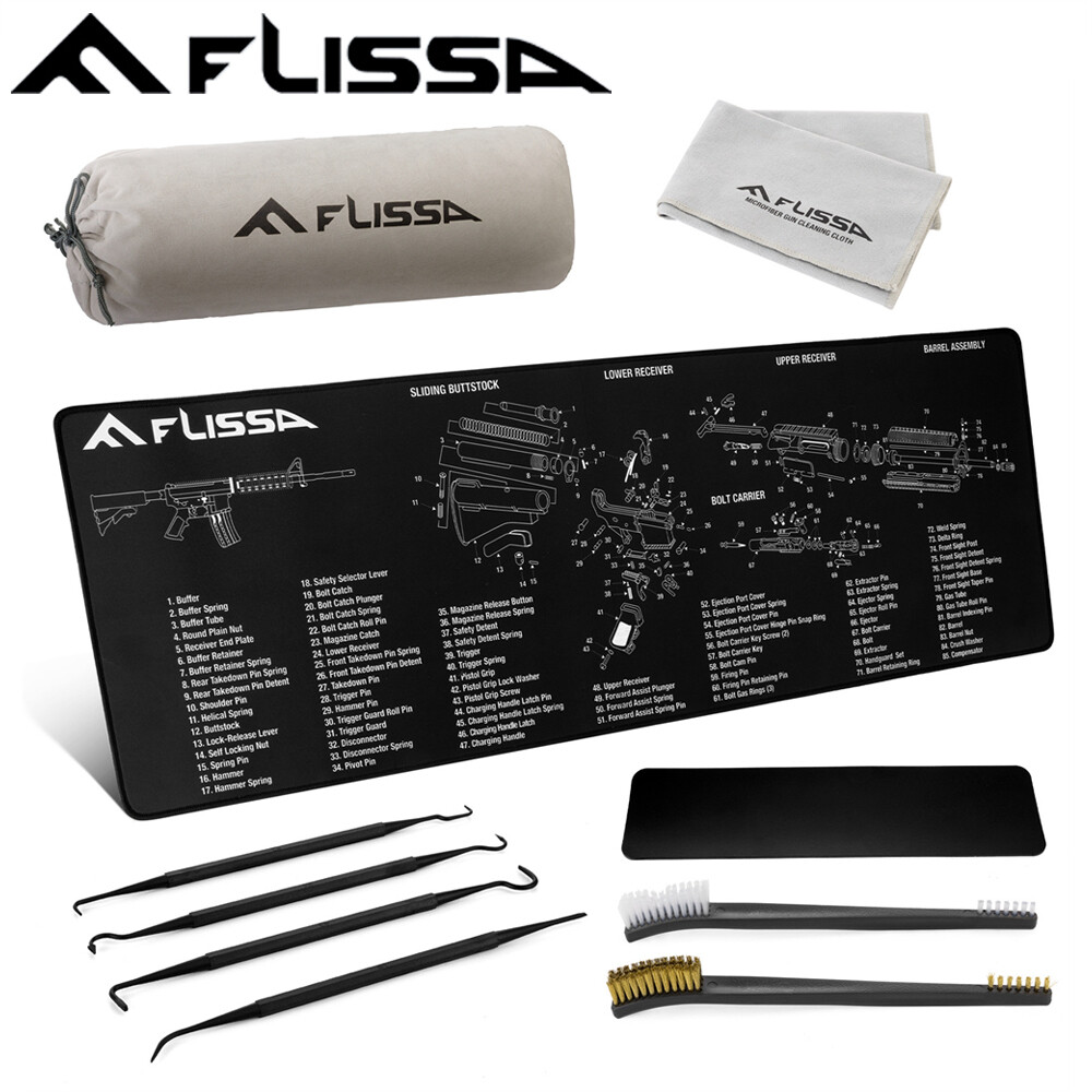 FLISSA 8PC Gun Cleaning Mat Set For Glock AR 12"x36" Gun Cleaning Bench Non-Slip