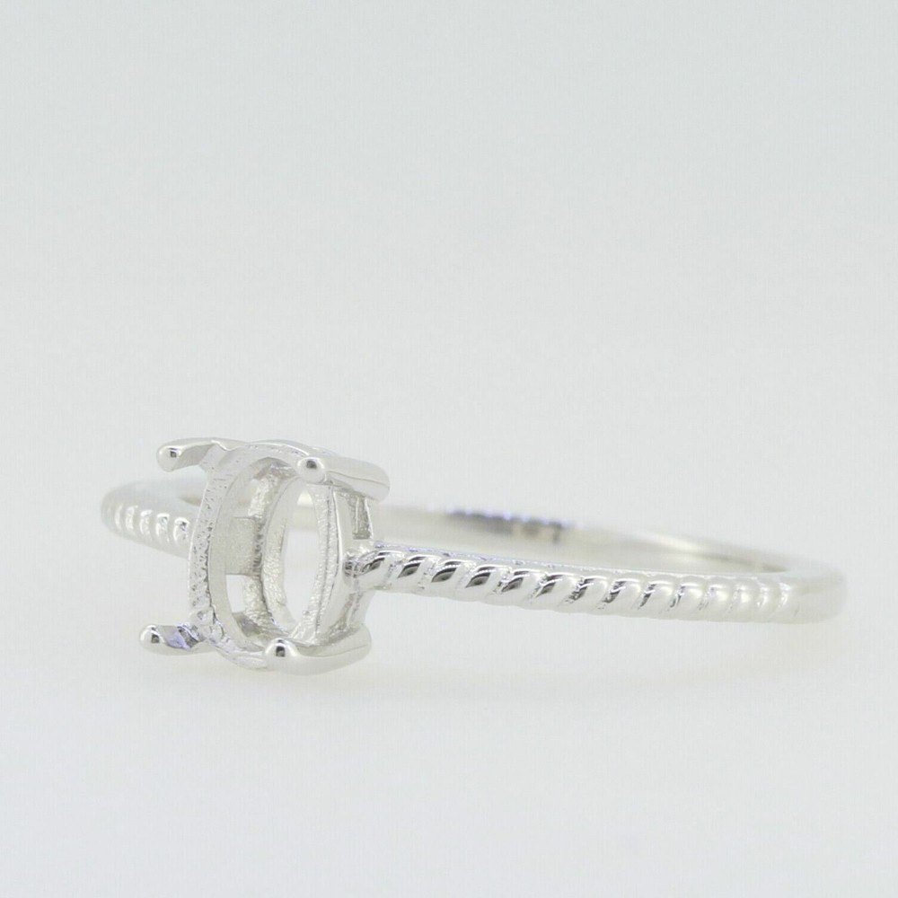 Delicate Sterling Silver Semi Mount Ring Setting OV 7x5mm Solitaire White Topaz