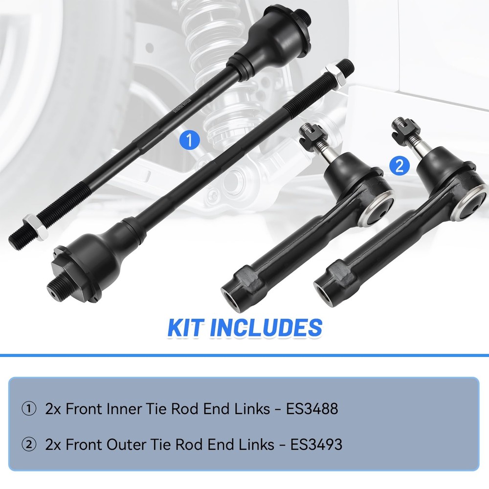 4Pcs Inner and Outer Tie Rod Ends Replacement Compatible with Chevy Silverado