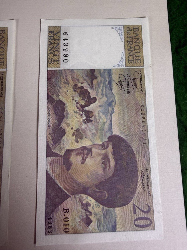 France 20 Francs 1983 Debussy 3 Consecutive UNC Notes