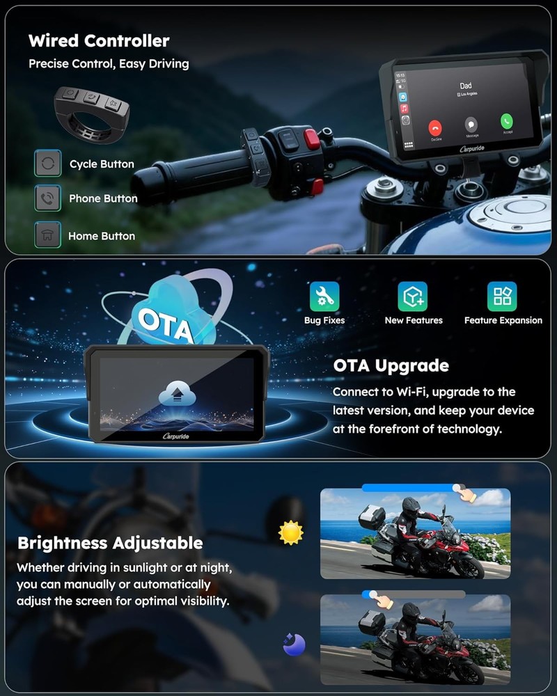 W602S PRO 6.25" Motorcycle CarPlay & Android Auto Display Wireless Connectivity